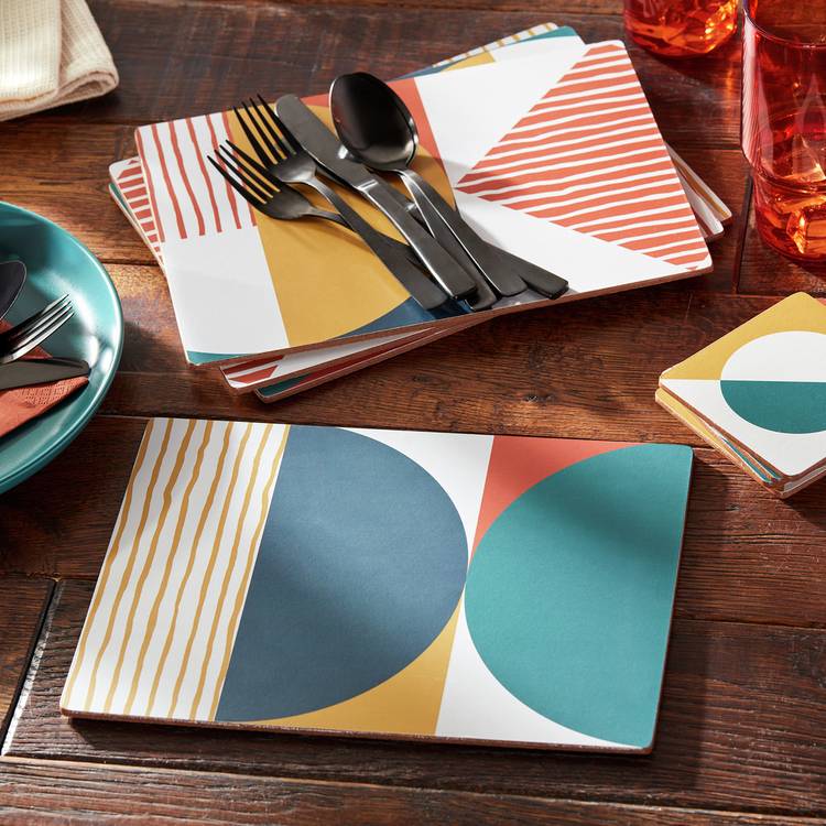 Habitat Geo Corkback Set of 4 Placemats and Coaster 0
