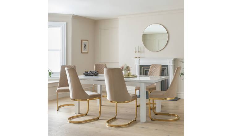 Argos Home Lyssa Ext White Dining Table & 6 Beige Chairs