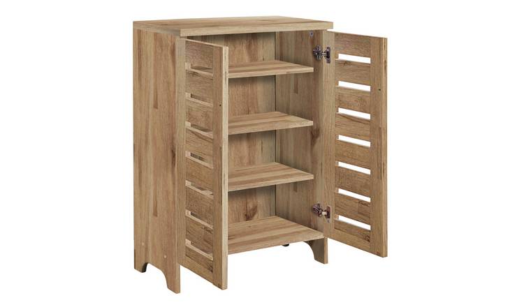 Argos Home Slatted 2 Door Shoe Storage Cabinet - Oak