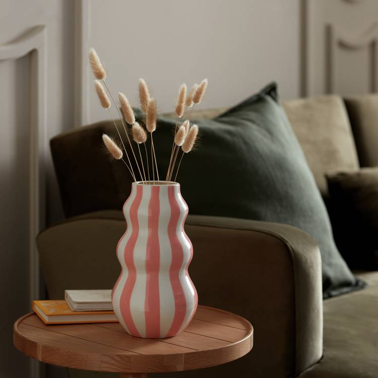 Habitat Hand Painted Stripe Vase - Pink 0