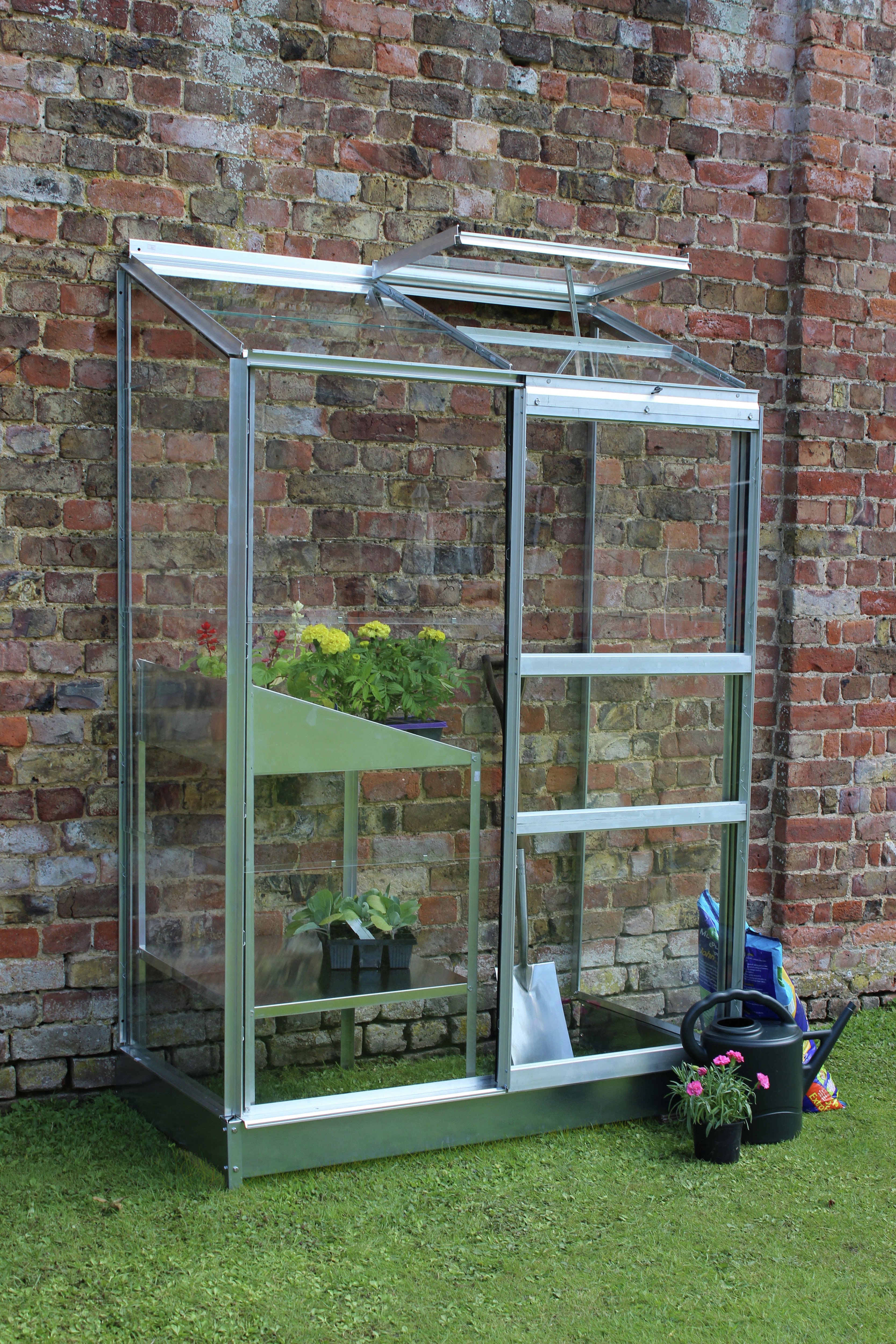 Halls Aluminium Wall Garden Lean-to Greenhouse with Base