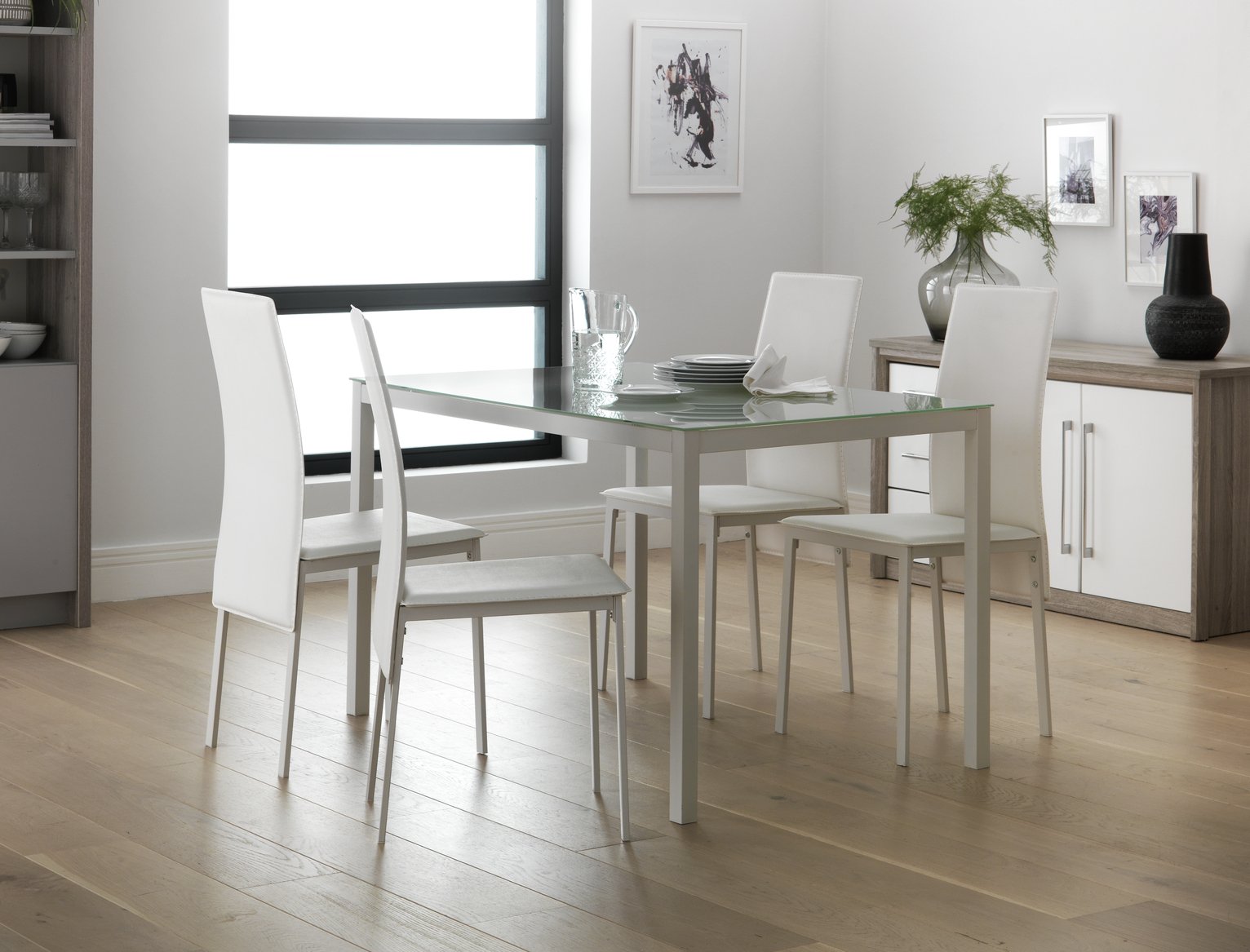 Argos Home Lido Glass Dining Table 4 White Chairs Reviews Updated   4876821 R Z001A