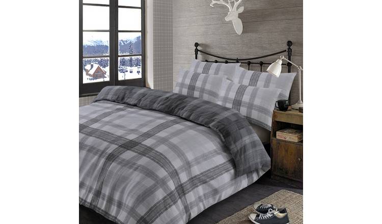 OHS Boston Brushed Cotton Duvet Cover Bedding Set Grey - Double