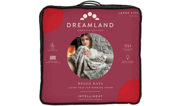 Dreamland Luxury Faux Fur Fallow Deer Heated Throw - Large