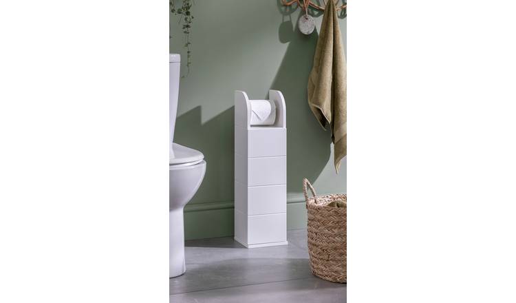 White 2-Tier Cabinet With Toilet Paper Holder