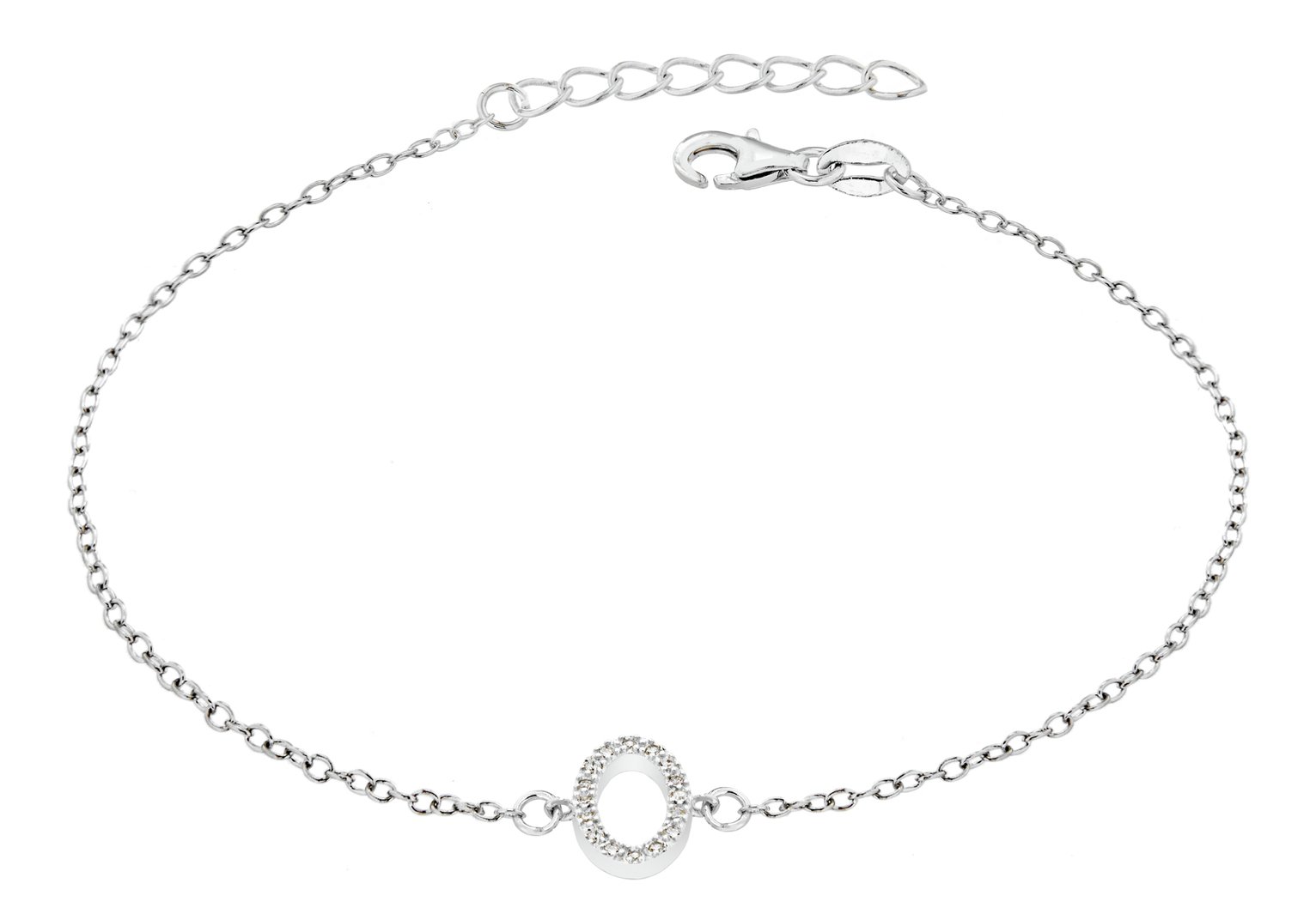 Sterling Silver Cubic Zirconia Initial Bracelet - O