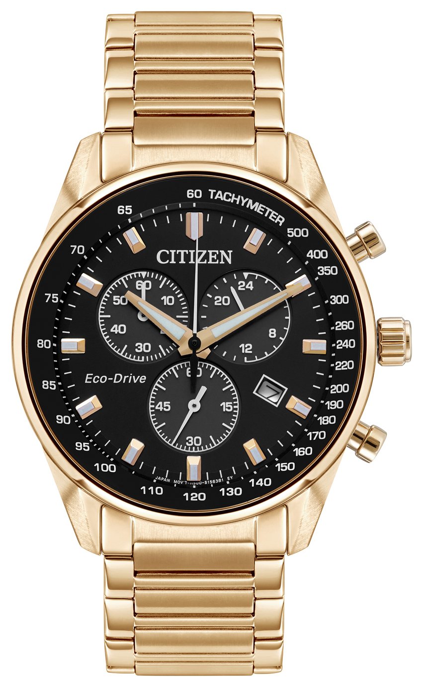 Citizen Men's Black Dial Chronograph Gold Bracelet Watch