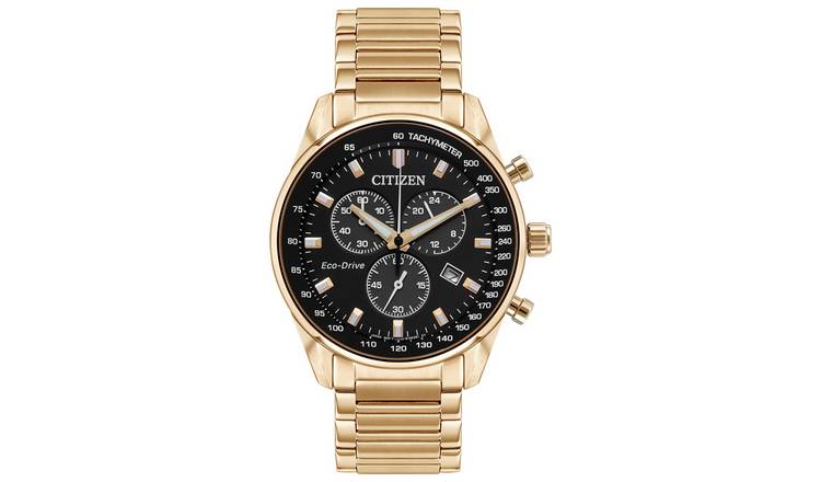 Buy Citizen Men s Black Dial Chronograph Gold Bracelet Watch Men s watches Argos