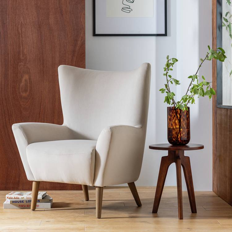 Habitat Harlem Velvet Wingback Chair - Ivory 0