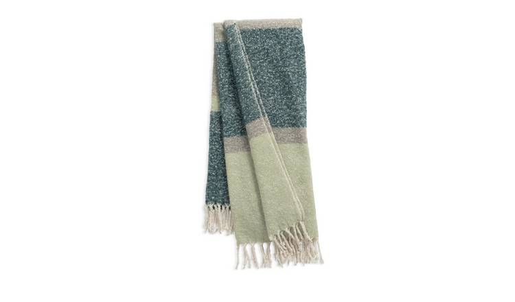 Habitat Brushed Stripe Faux Mohair Throw - Blue & Sage