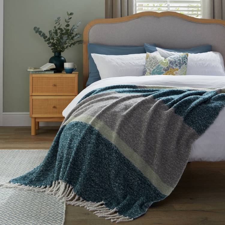 Habitat Brushed Stripe Faux Mohair Throw - Blue & Sage 0