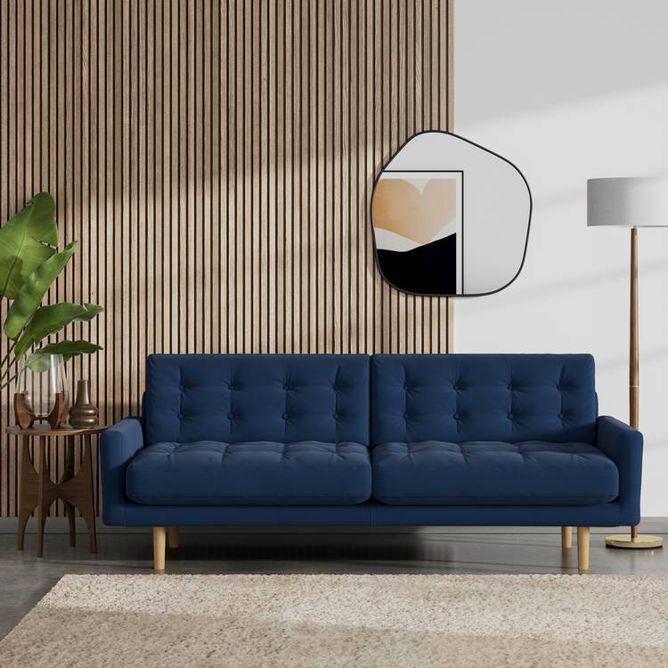 Habitat Fenner Fabric 3 Seater Sofa - Navy Blue - Ash Leg 0
