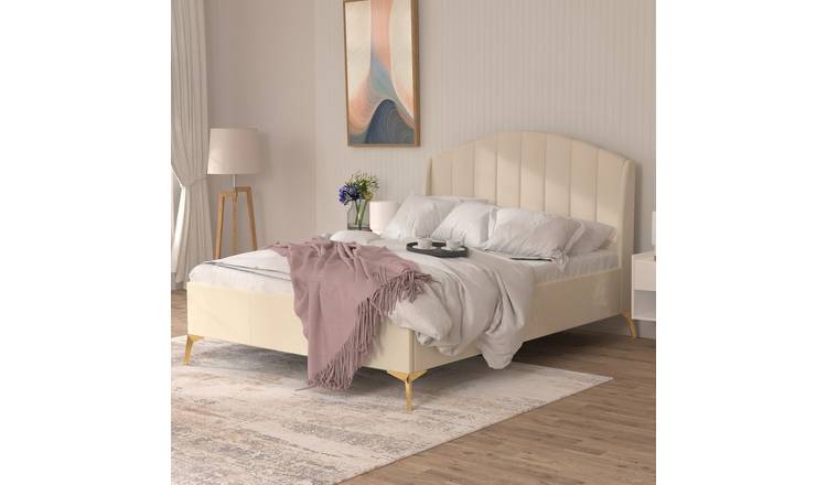 GFW Pettine Double Velvet Ottoman Bed Frame - Cream