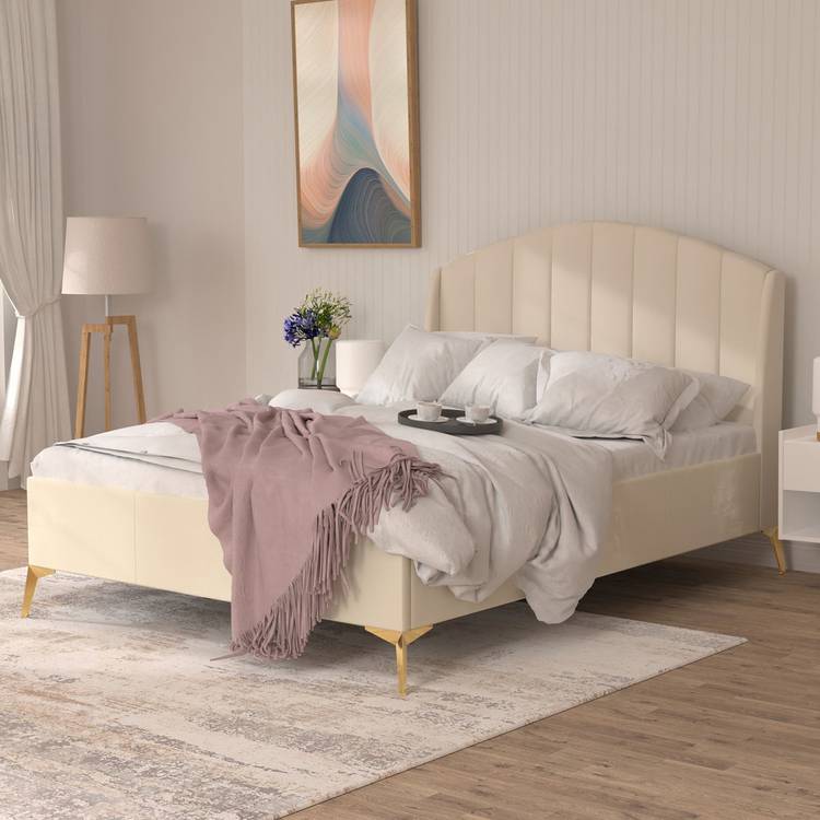 GFW Pettine Double Velvet Ottoman Bed Frame - Cream 0