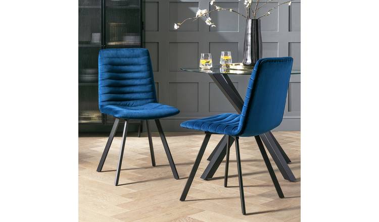 Argos Home Keaton Pair of Velvet Dining Chairs - Dark Blue