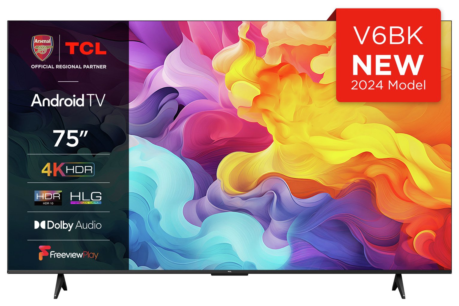 TCL 75 Inch 75V6BK Smart 4K UHD HDR LED Freeview TV