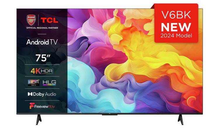 TCL 75 Inch 75V6BK Smart 4K UHD HDR LED Freeview TV