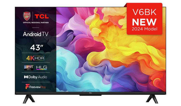 TCL 43 Inch 43V6BK Smart 4K UHD HDR LED Freeview TV