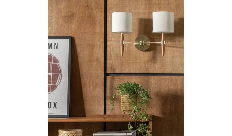 Habitat Century Wood 2 Light Wall Light - Walnut