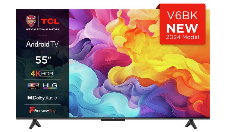 TCL 55 Inch 55V6BK Smart 4K UHD HDR LED Freeview TV