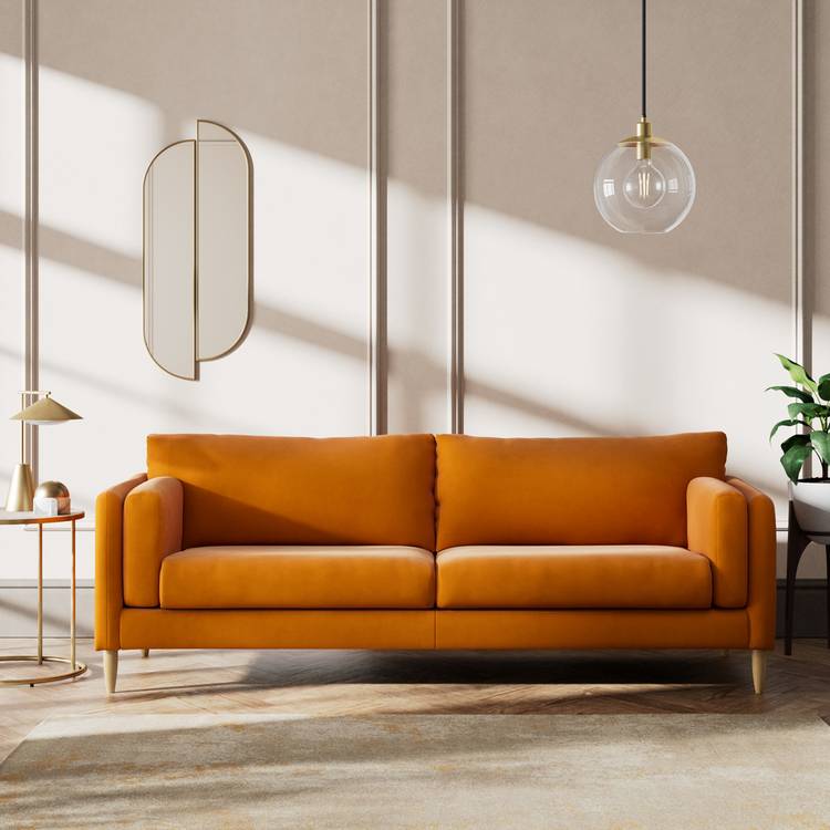Habitat Newington Fabric 4 Seater Sofa - Orange - Ash Leg 0