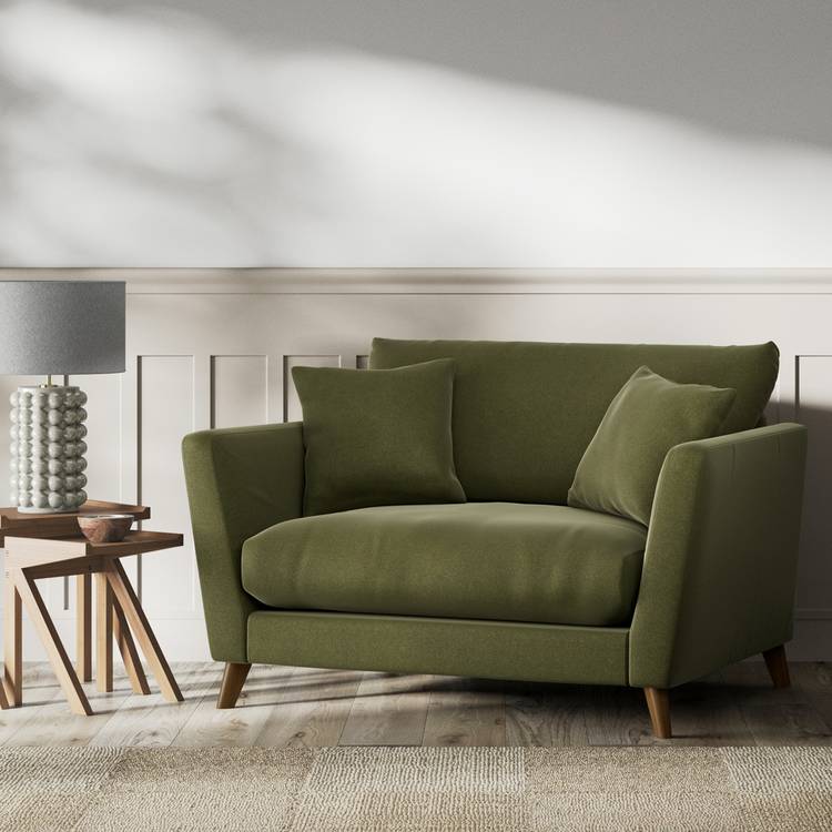 Habitat Lomond Velvet Cuddle Chair - Moss Green - Dark Leg 0