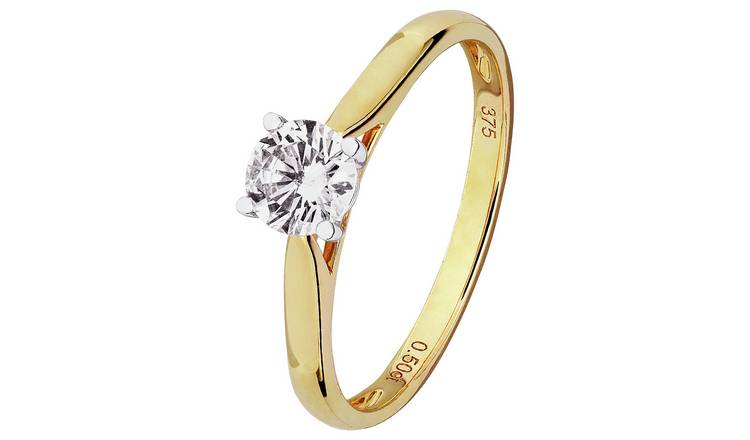 Revere 9ct Gold 0.50ct Diamond Solitaire Engagement Ring - U