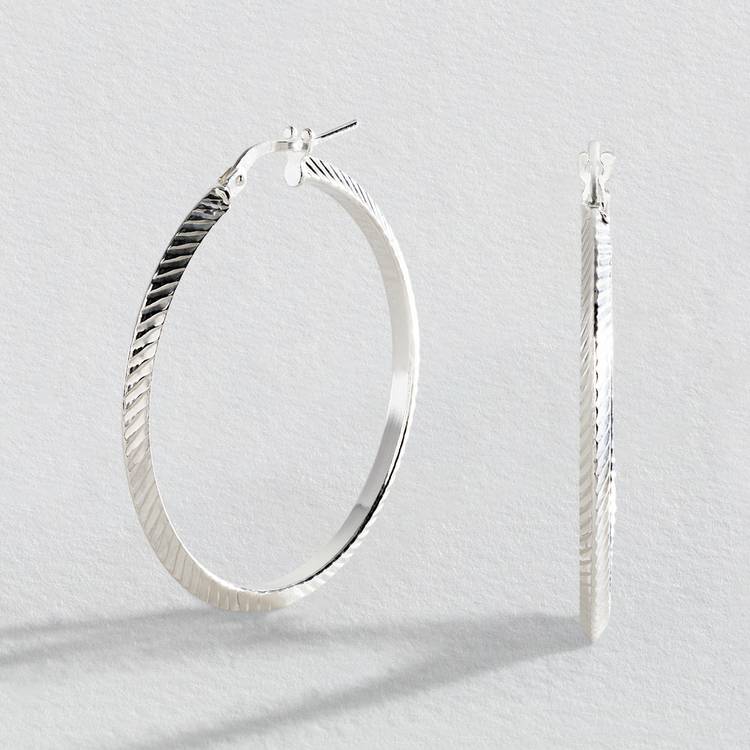 Revere Sterling Silver Diamond-cut Hoop Earrings  0
