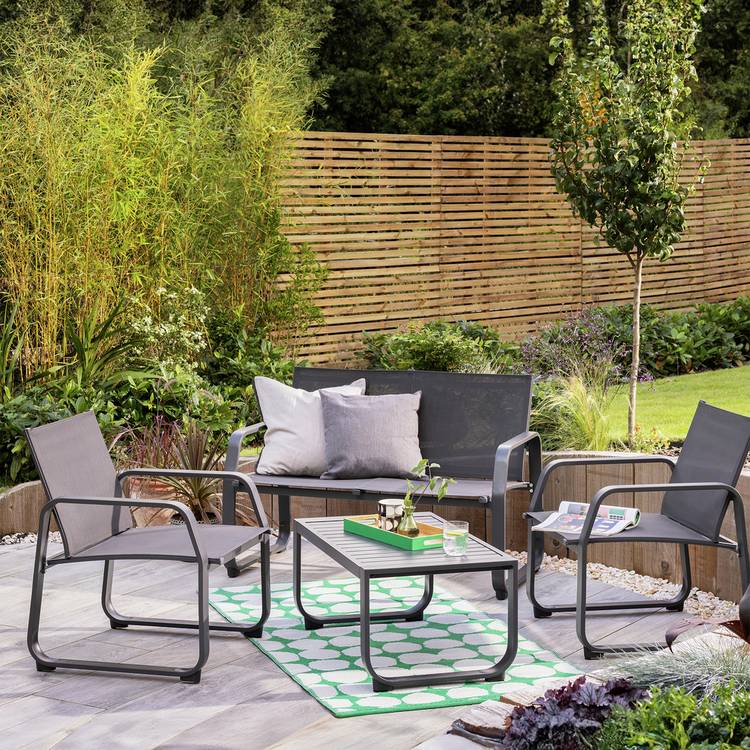 Argos Home Trelew 4 Seater Metal Patio set - Black 0