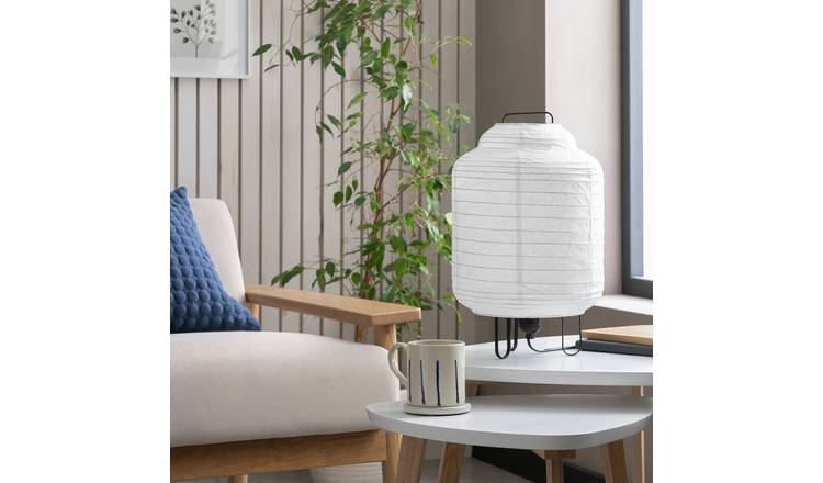 Habitat Boulle Japonais 37cm Steel Paper Table Lamp - White
