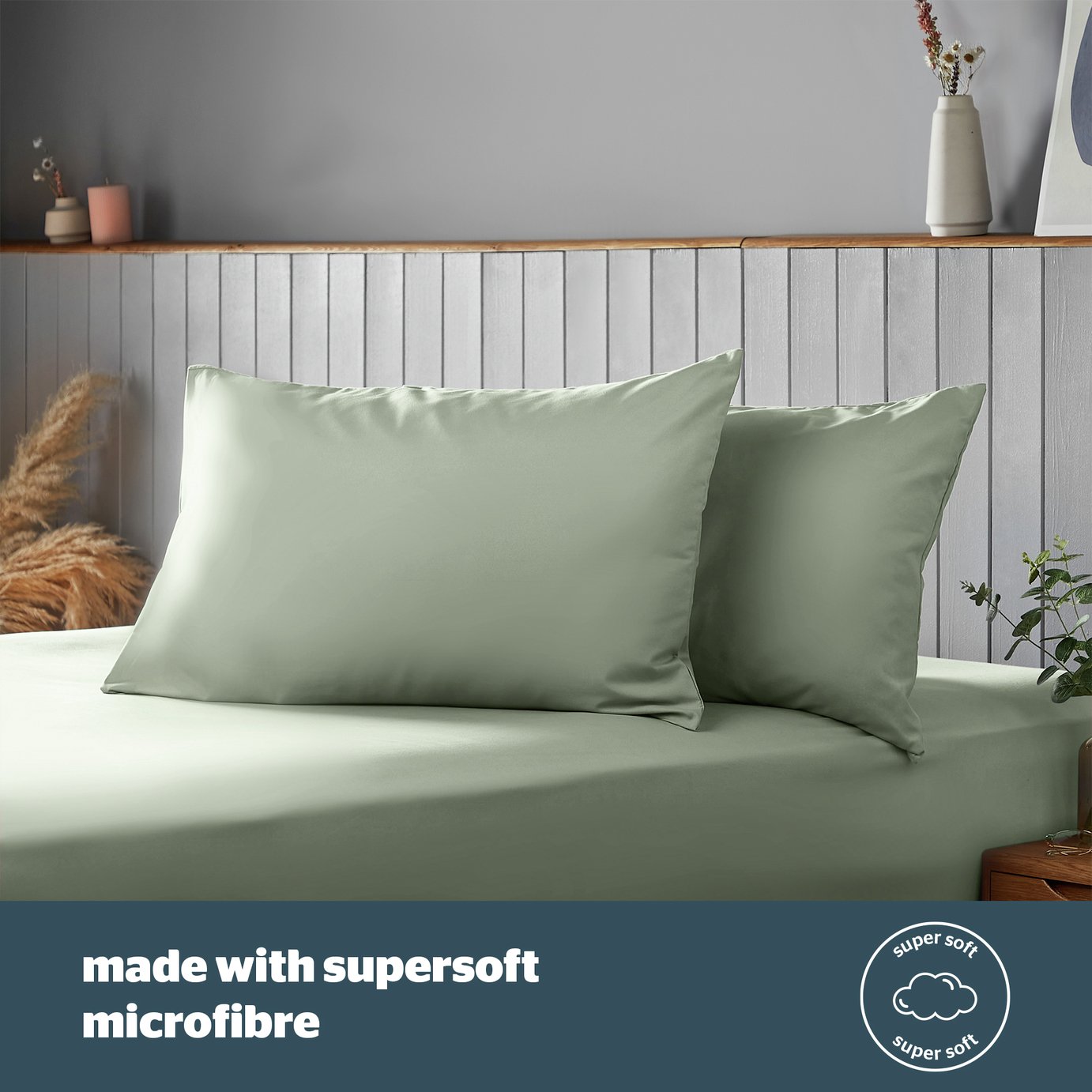 Silentnight Supersoft Standard Pillowcase Pair - Sage Green