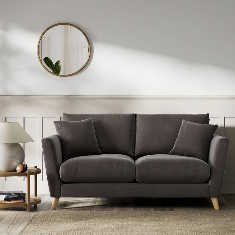 Habitat Lomond Velvet 2 Seater Sofa - Grey - Ash Leg 0