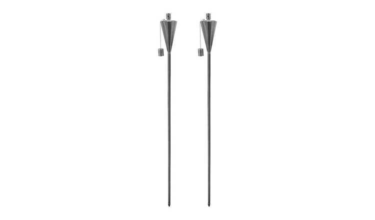 Harbour Housewares Metal Cone Garden Fire Torches - 1.46m - Silver - Pack of 2