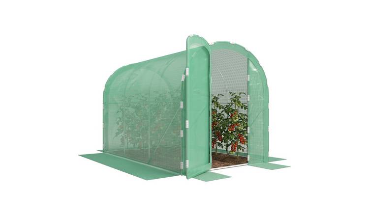Outsunny Galvanised Steel Polytunnel Greenhouse with 2 Hinged Door - Green