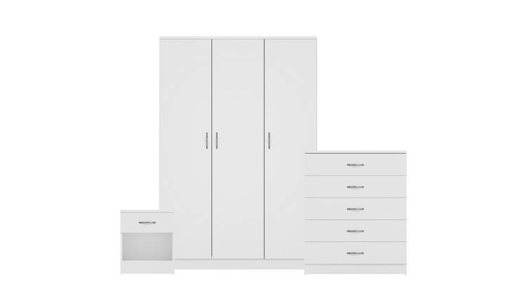 Vida Designs Riano Bedroom Set (Bedside - 5 Drawer Chest - Wardrobe) - White