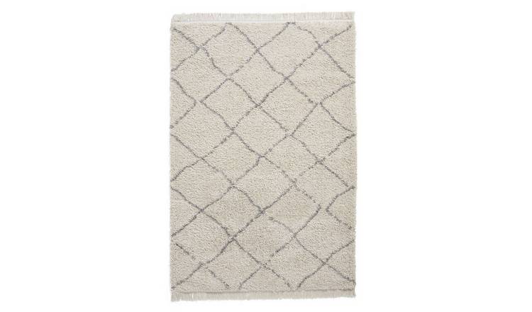 Mega Flooring White Shaggy Geometric Rug - 80 x 150cm