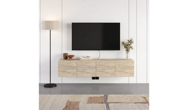 Decortie Combe Particleboard Wall Mounted TV Unit - Stone