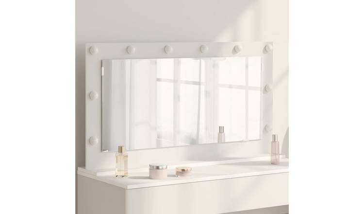 Walplus LED Rectangular Wood Vanity Mirror - White - 100 x 55 x 18 cm