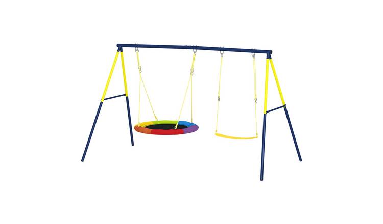 AIYAPLAY Metal Adjustable Kids Swing Set with Double Swings - Multicolour
