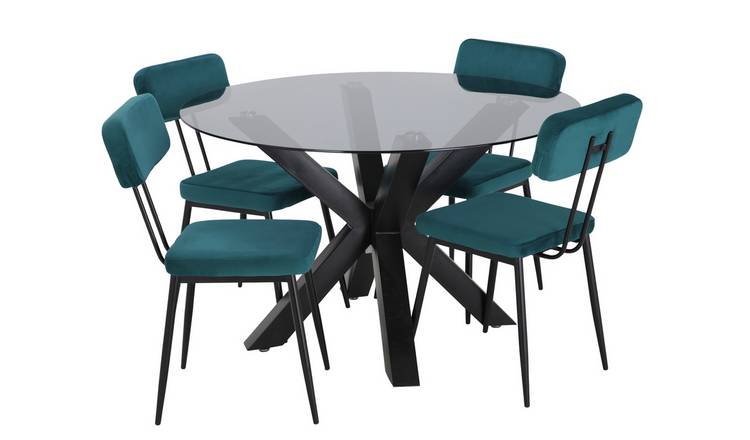 Buy Argos Home Alden Smoked Glass Dining Table 4 Teal Chairs Dining Table And Chair Sets Argos