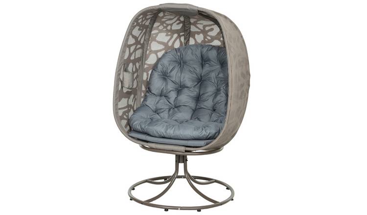 Outsunny Metal Foldable Swivel Garden Egg Chair - Grey
