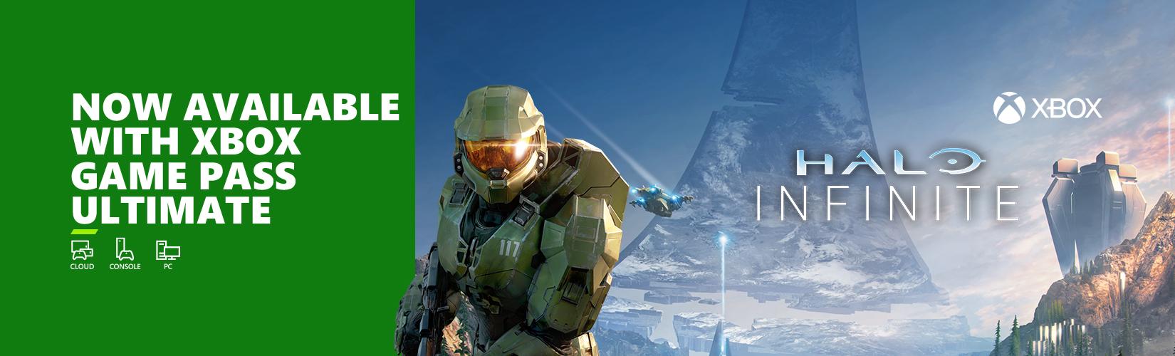 Halo infinite. Now available with Xbox game pass ultimate.