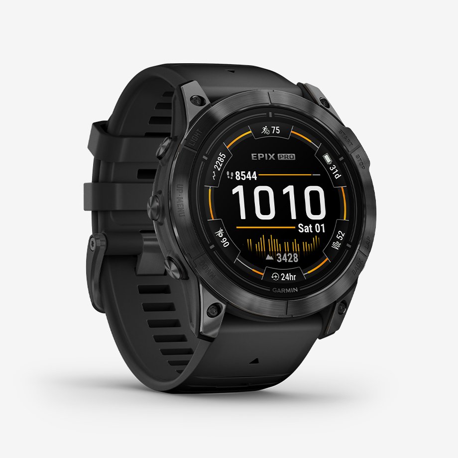 A Garmin epix™ Pro adventure smartwatch on display.