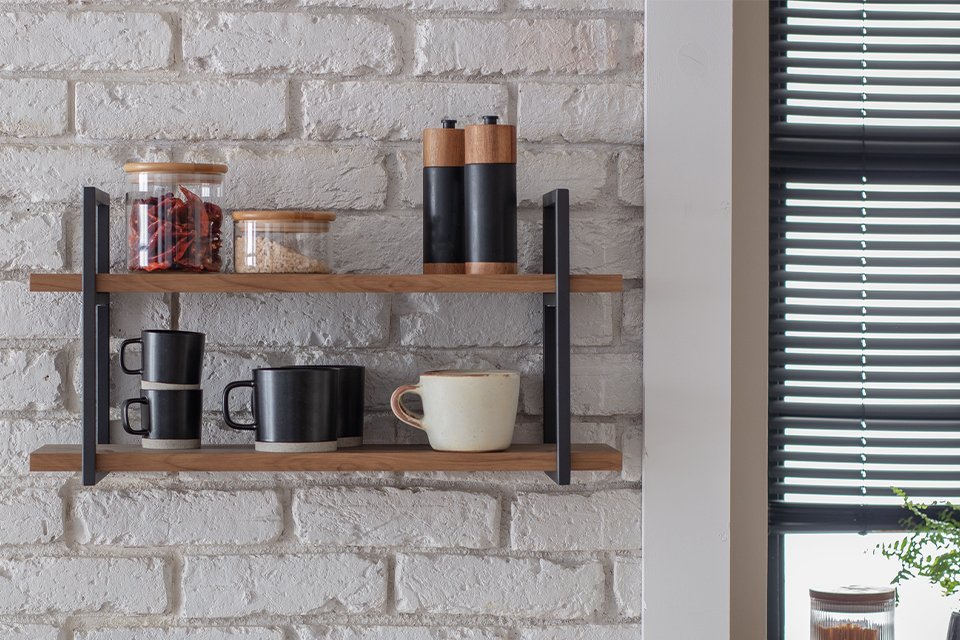 Habitat Nomad 60cm wall shelf in oak finish. 