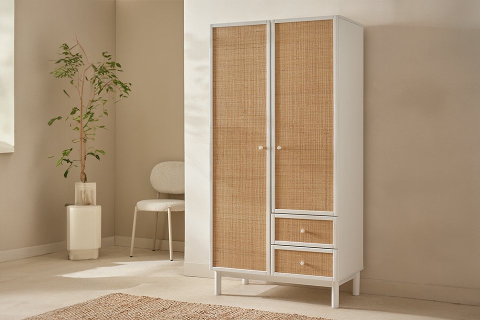 Habitat Simone 2 door, 2 drawer wardrobe in white and natural colour. 