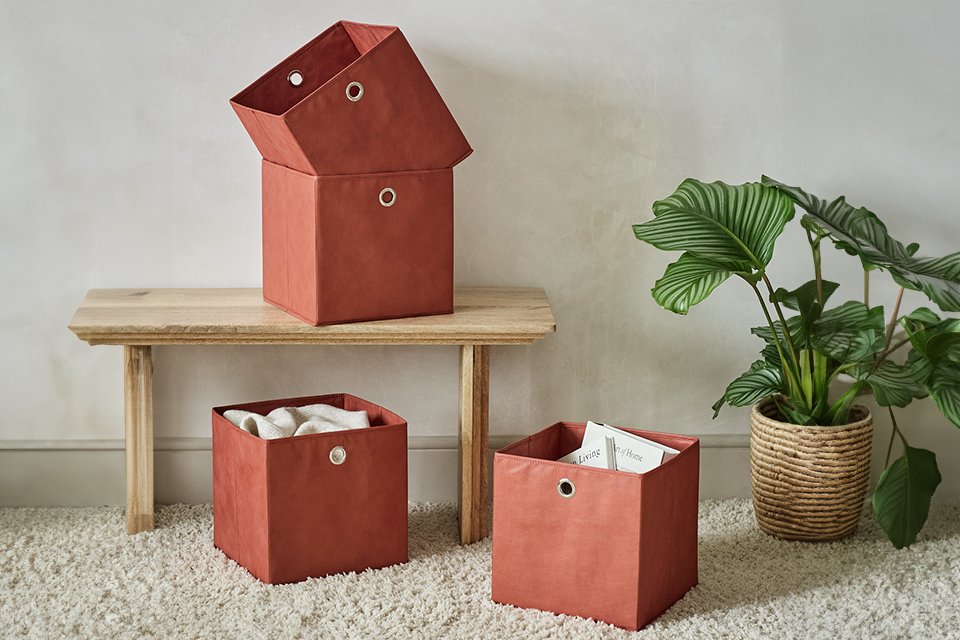 Habitat set of 4 square box storage in orange colour. 