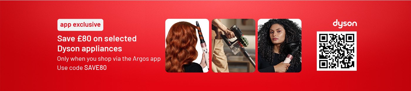 Save £80 on selected Dyson appliances. Only when you shop via the Argos app. Use codes SAVE80.