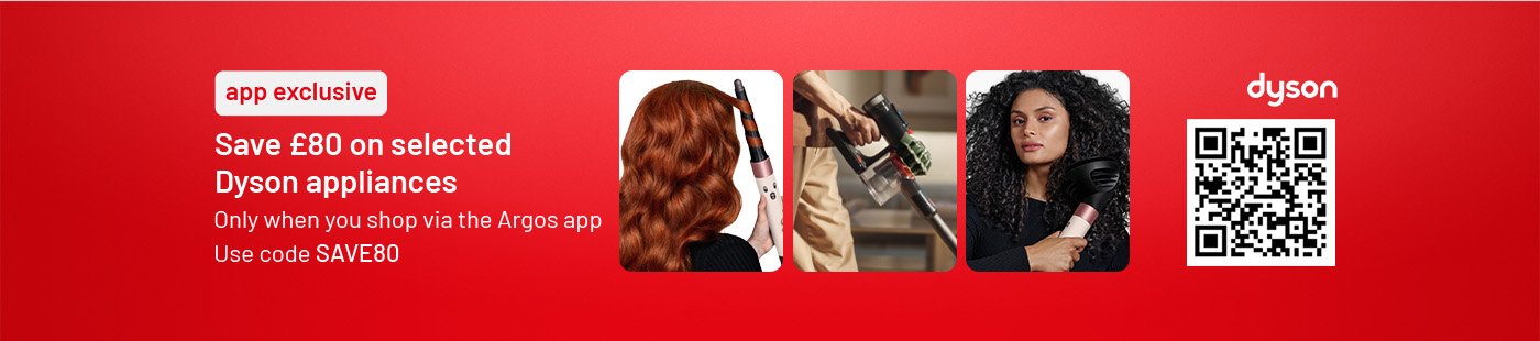 Save £80 on selected Dyson appliances. Only when you shop via the Argos app. Use codes SAVE80.
