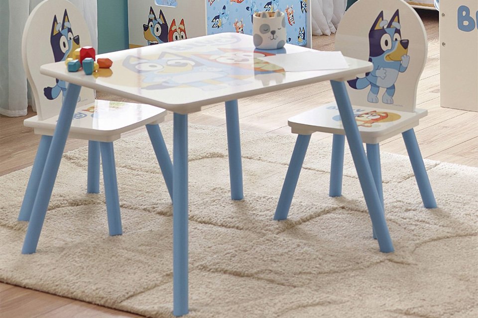 Bluey Kids Table and Chair Set - White & Blue.