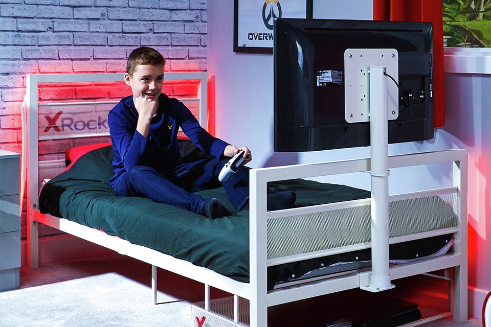 X Rocker Basecamp TV and Gaming Bed Frame - White.